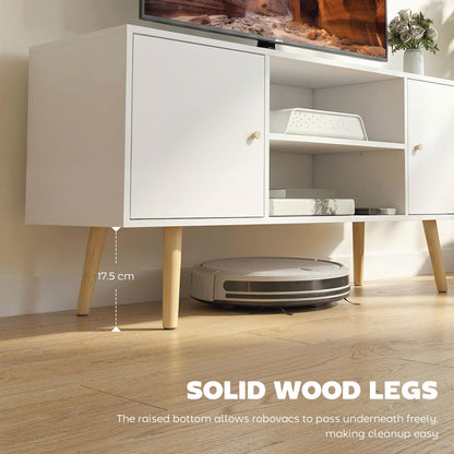 TV Stand Cabinet up to 55 Inches, TV Unit with Storage Shelves and Wood Legs for Living Room, Bedroom, White