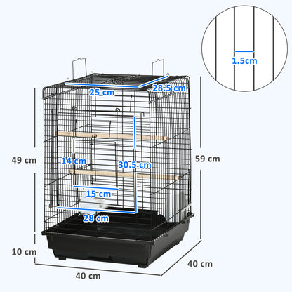 Steel Bird Cage with Openable Top, Stand, Tray, Handles, Feeding Bowls for Parakeet Cockatiel - Black