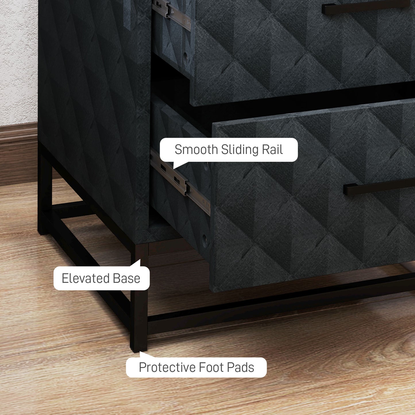 Bedside Tables Set of 2, Modern Bedside Table Nightstand with 2 Drawers, Bedside Cabinet Sofa Side Table with Storage