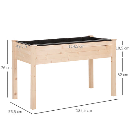Garden Wooden Planters， Non-Woven Fabric, Rectangular Raised Bed,Fir Wood，Indoor/Outdoor, 122.5Lx56.5Wx76H cm