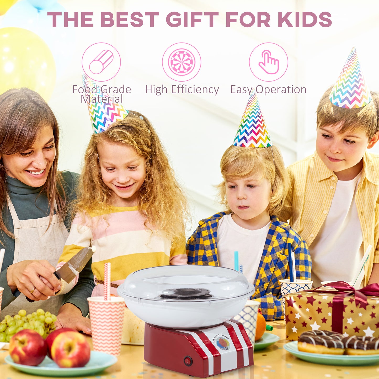 Candy Floss Machine for Kids & Adults, 550W Retro Cotton Maker for Sugar or Candies, Including 10 Candyfloss Sticks