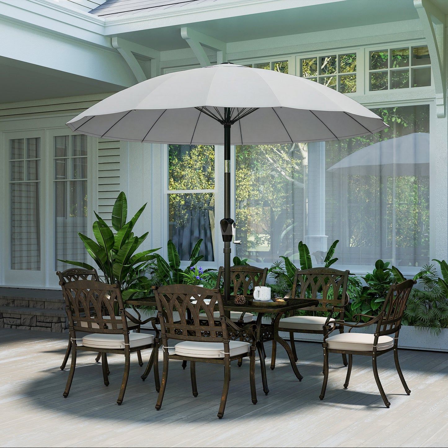 2 m Shanghai Garden Parasol Umbrella with 16 Fibreglass Ribs, Outdoor Parasol Sun Shade with Crank & Tilt, Light Grey
