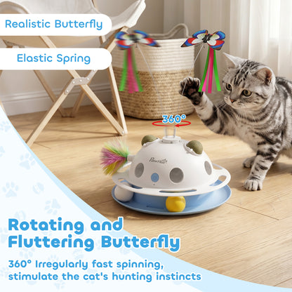 4-in-1 Interactive Cat Toys for Indoor Cats Adult with Spinning Butterfly, Shooting Feathers & Catnip Balls
