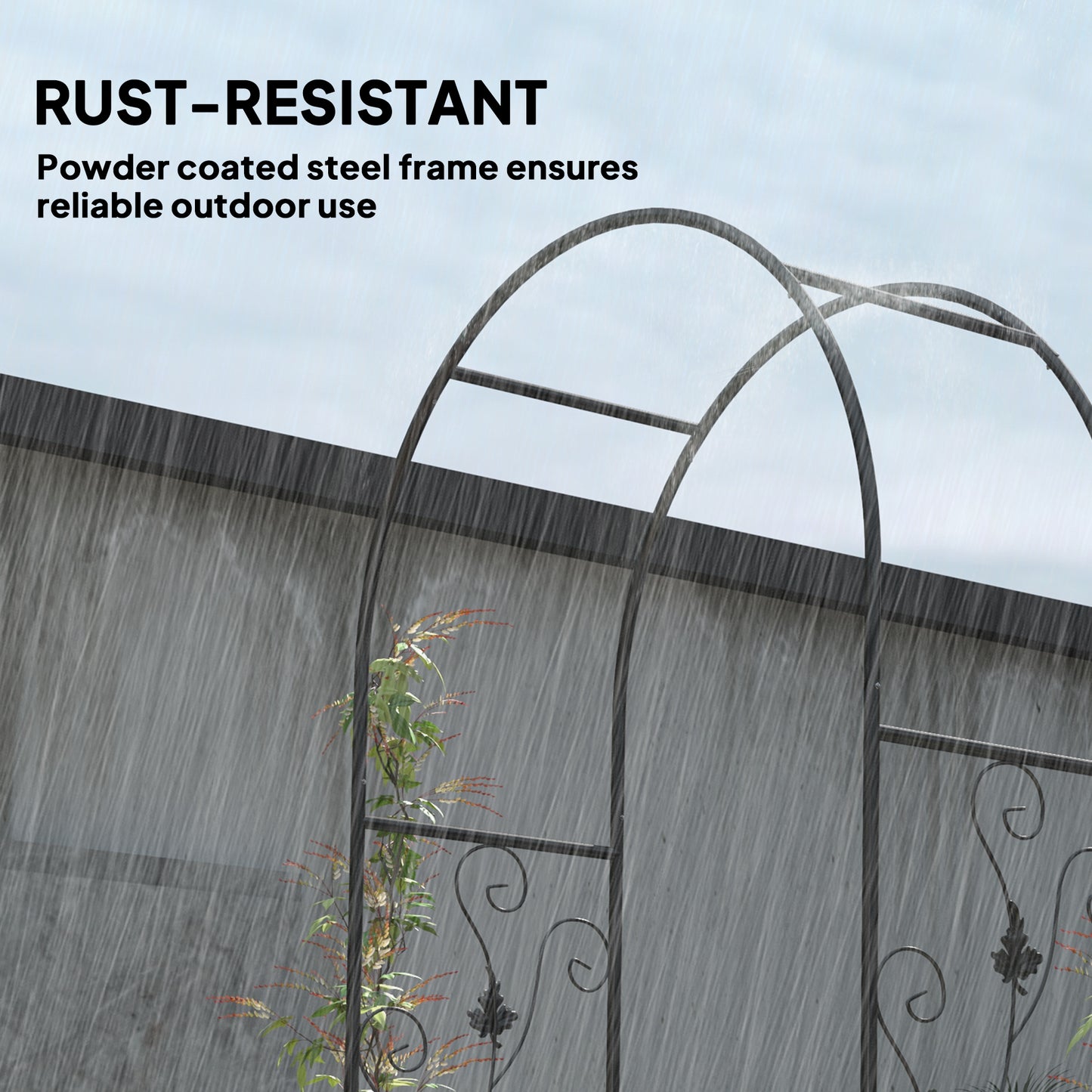 2.17m Steel Garden Arch with Gate, Wedding Arch for Outdoor, Garden, 107W x 45D x 217H cm Black