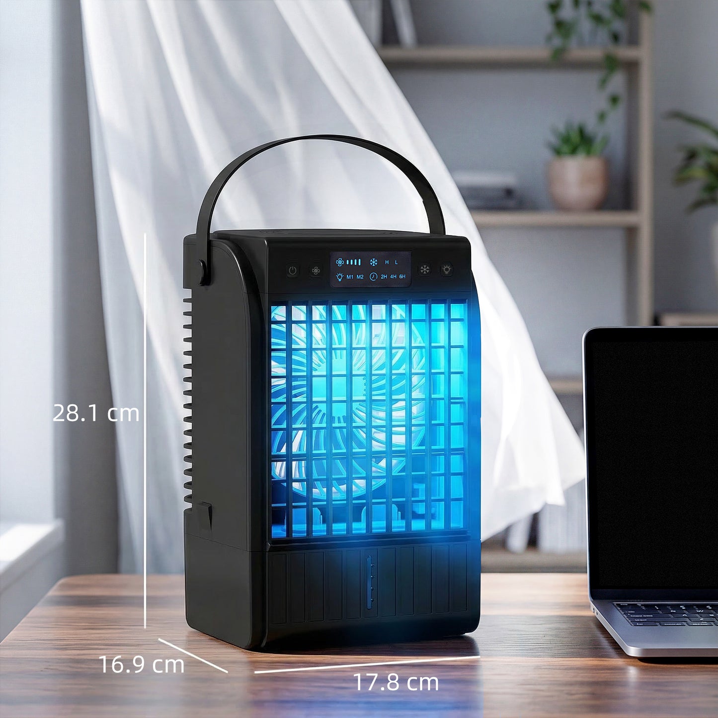 Portable Air Conditioner, 4-in-1 Mini Air Cooler with 4 Wind Speed, 2 Cool Mist, RGB 7 LED Light, Black