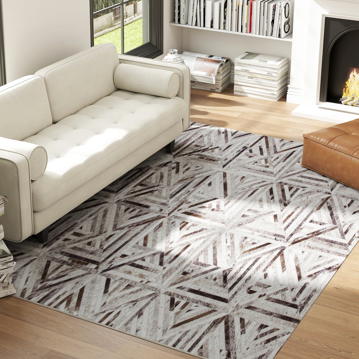 Modern Area Rug, Triangle Pattern Non-Slip Washable Rug, Chenille Floor Carpet for Living Room, Bedroom, Dining Room