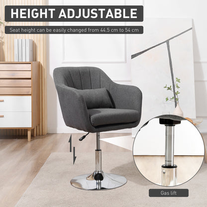 Swivel Accent Chair, Linen Fabric Tub Vanity Chair, Modern Armchair with Adjustable Height and Lumbar Support for Living Room