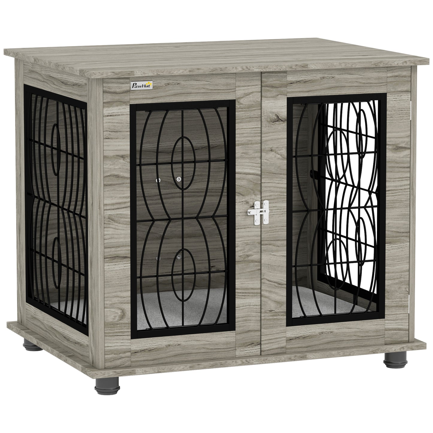 Indoor Dog Crate Furniture End Table with Soft Washable Cushion, Lockable Front Door, for Medium Dogs - Black