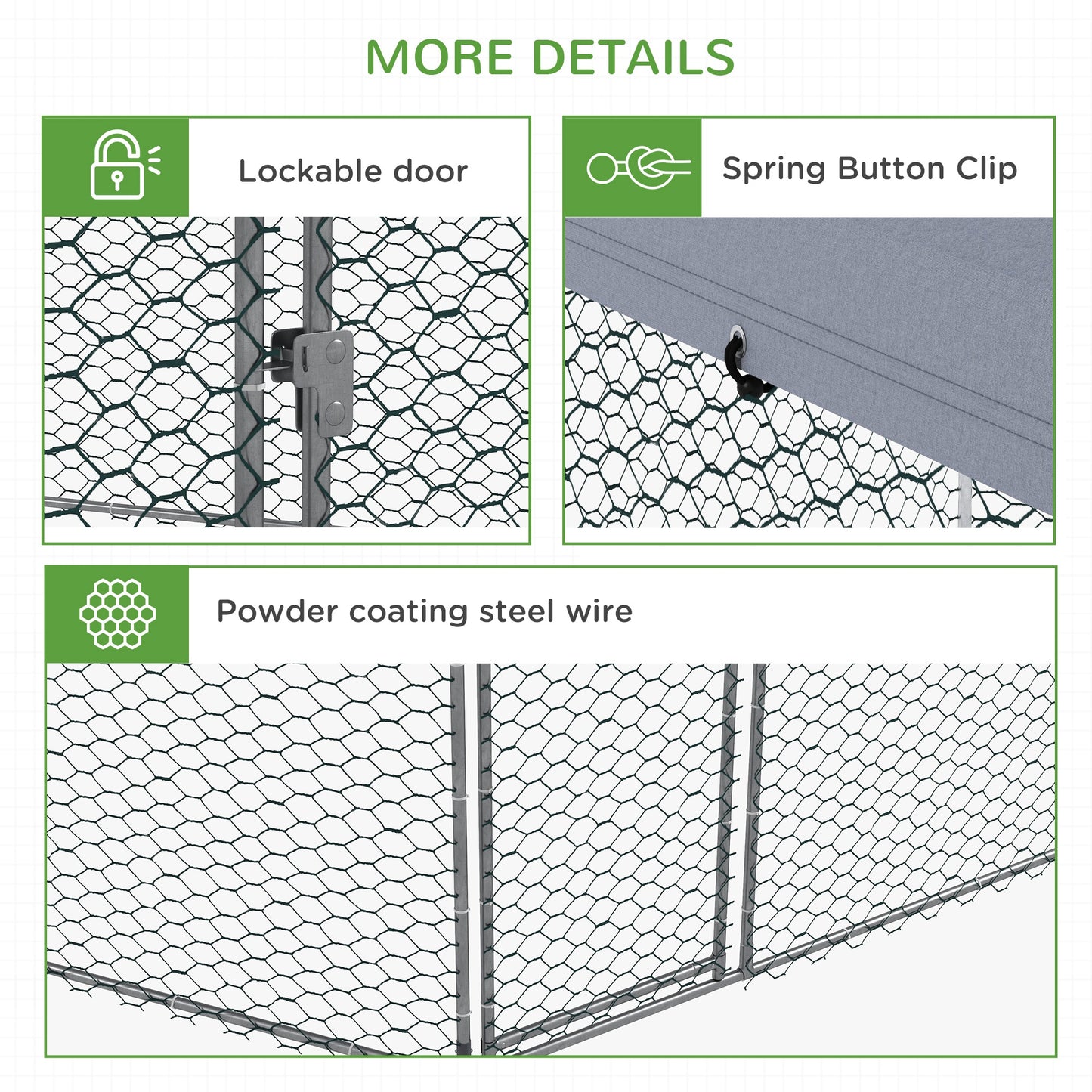 Chicken Coop for 10-15 Chickens, Hens, Rabbits, Ducks, Outdoor Garden Chicken Run, 4 x 3.5 x 2.6m