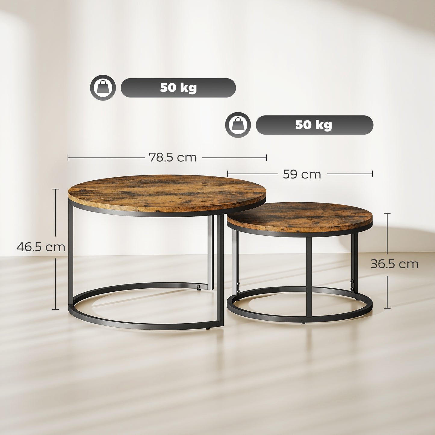 Set of Two Wood-Effect Stacking Tables - Rustic Brown