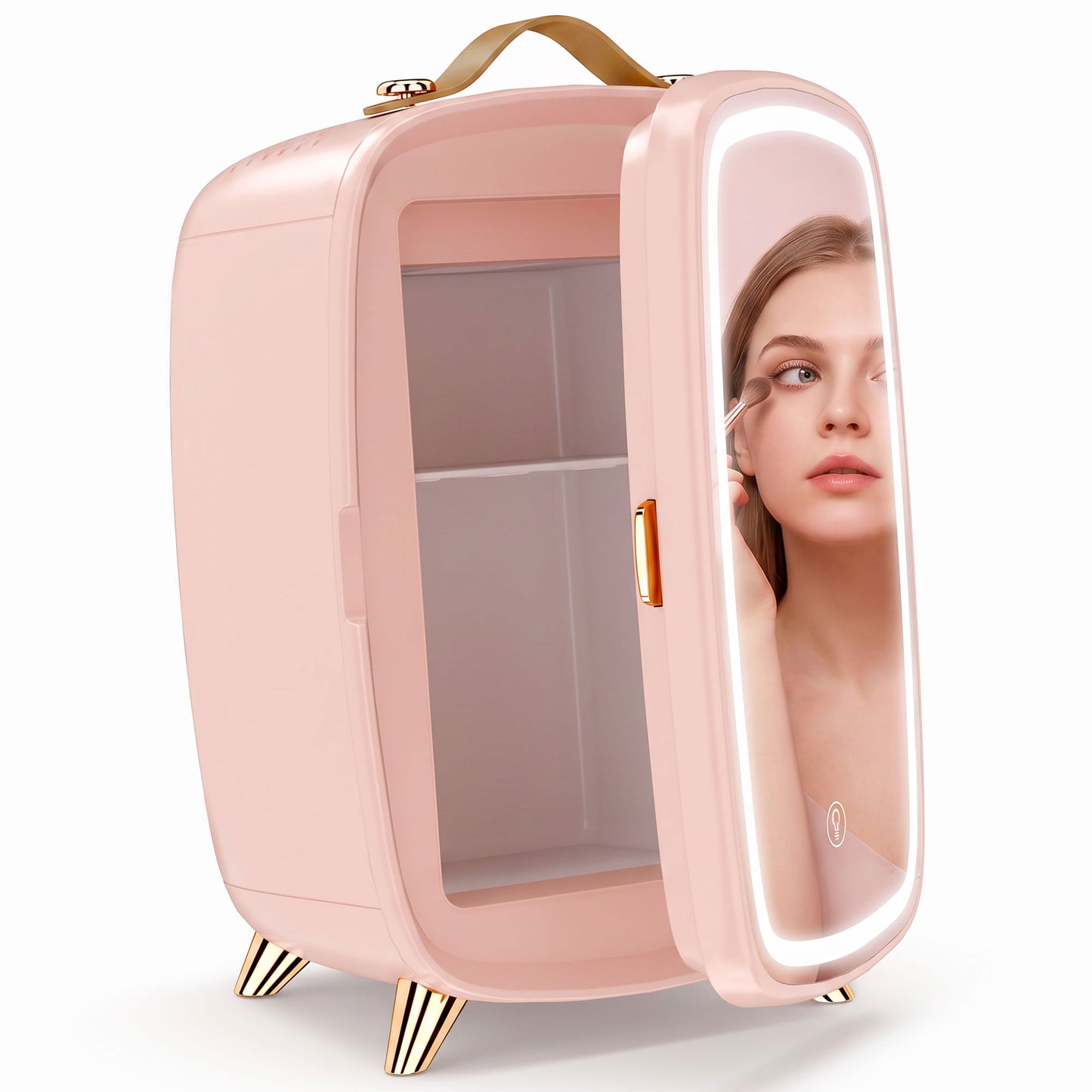 Skincare Refrigerator, 6L Mini Cosmetic Fridge with LED Mirror, Cooling Function for Bedroom, Skincare, Office, Pink