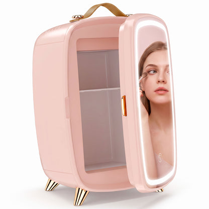 Skincare Refrigerator, 6L Mini Cosmetic Fridge with LED Mirror, Cooling Function for Bedroom, Skincare, Office, Pink