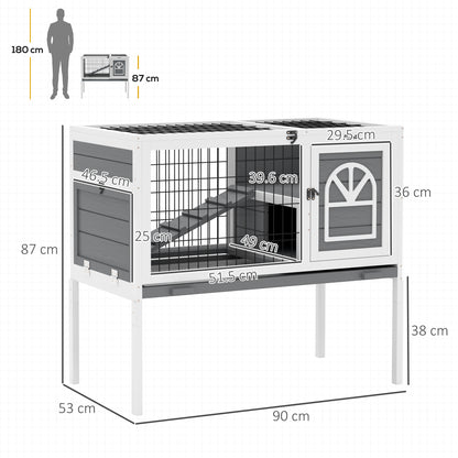 Wooden Rabbit Hutch, Guinea Pig Cage, with Removable Tray, Openable Roof, Grey
