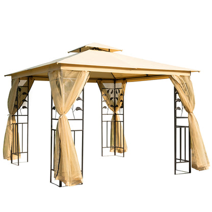 3(m) x 3(m) Garden Gazebo, Double Roof Outdoor Gazebo Canopy Shelter with Netting, Solid Steel Frame, for Garden