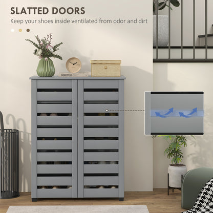 Narrow Shoe Cabinet for Entryway, 5-Tier Slim Shoe Storage Cabinet with 2 Slatted Doors and Adjustable Shelves Grey