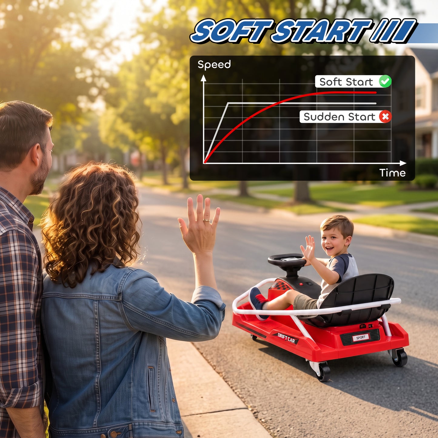 24V Electric Go Kart for Kids with Drift Mode, 300W Brushless Motor, Soft Start and Dual Speed for Ages 6-10, Red