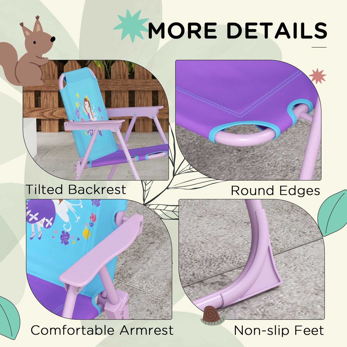 Kids Picnic Table and Chair Set, Fairy Themed Outdoor Garden Furniture w/ Foldable Chairs, Adjustable Parasol