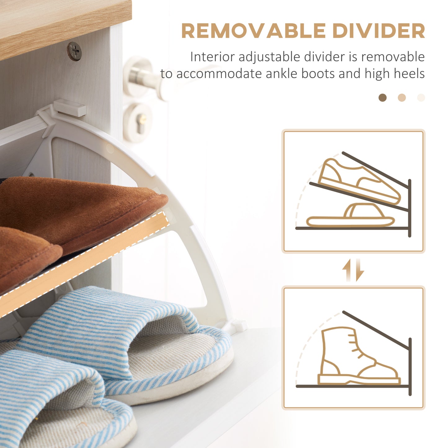 Narrow Shoe Cabinet, Slim Shoe Storage Cabinet with 3 Flip Drawers and Adjustable Shelves