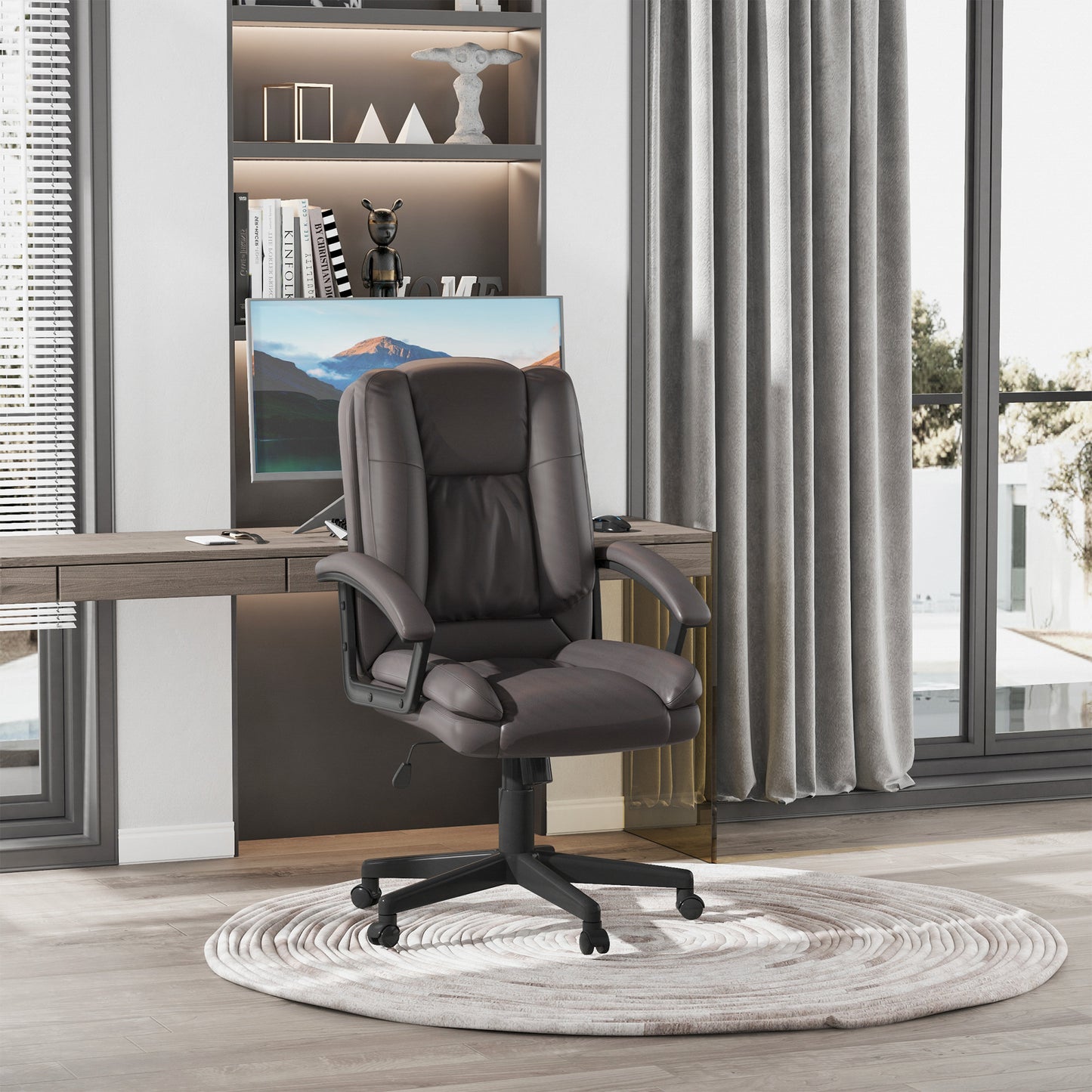 Office Chair, Computer Desk Chair, PU Leather Mid Back Executive Chair with Adjustable Height and Swivel Rolling Wheels for H