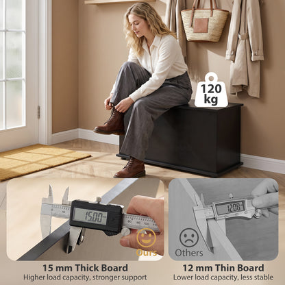 Storage Chest, 102L Blanket Box, Shoe Bench with Safety Hinged Lid, Bed End Bench for Bedroom, 80 x 40 x 45cm, Black