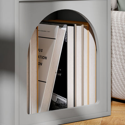 Bedside Table with 2 Open Compartments - Grey