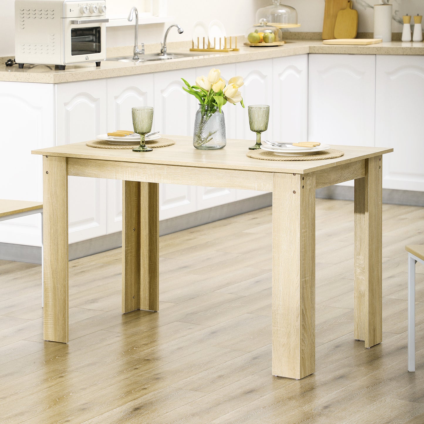 Dining Table for 4-6 People, Kitchen Table with Wood Effect for Dining Room, Oak
