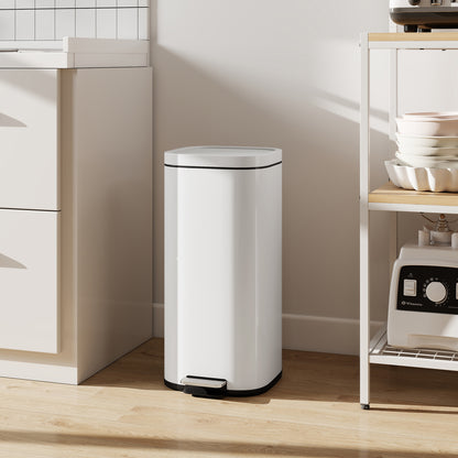 30L Kitchen Bin, Compact Pedal Bin with Soft-Close and Stay-Open Lid, Removable Bucket for Kitchen, Home, Office, Cream