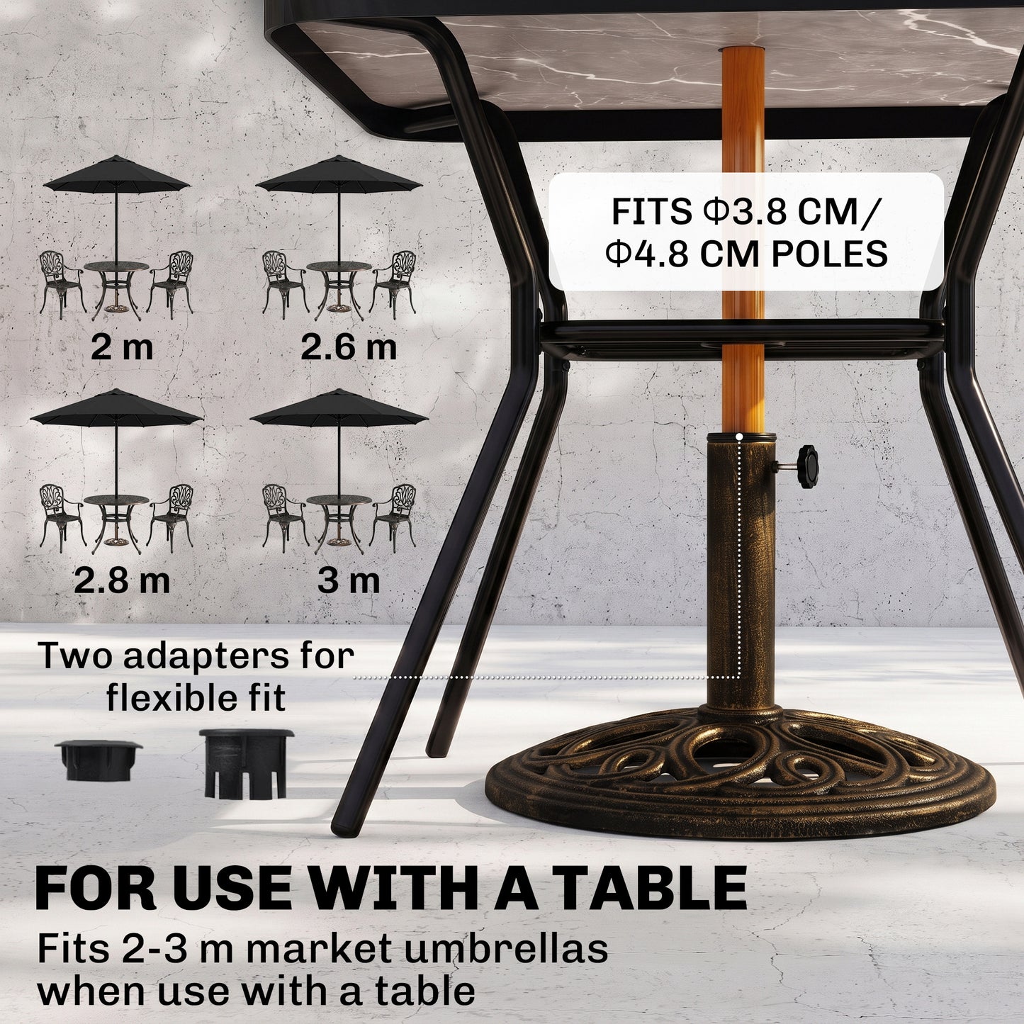 11.5 kg Cast Metal Round Patio Umbrella Base Stand, Umbrella Holder for Outdoor, Patio, Garden, Bronze Tone