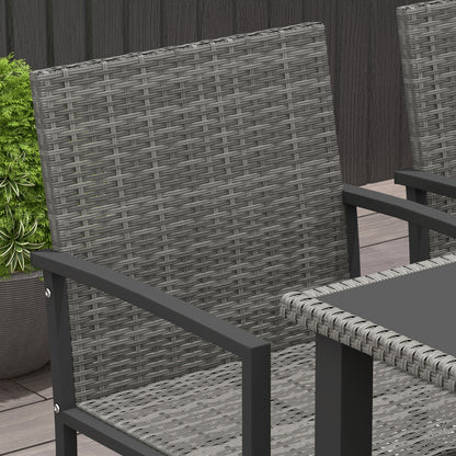 Outdoor Dining Set 5 Pieces Patio Conservatory with Tempered Glass Tabletop,4 Dining Chairs - Grey