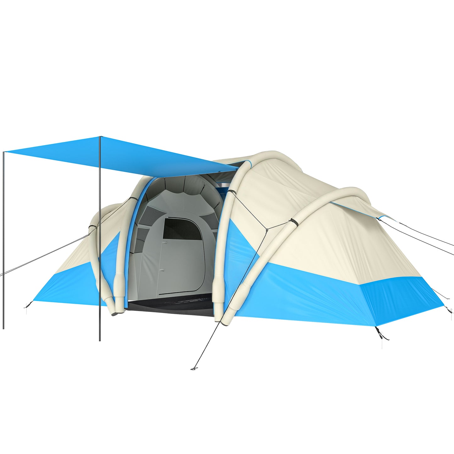 Inflatable Tent 2 Bedroom Tunnel Design Windproof Air Tent with Carry Bag for 4 Person