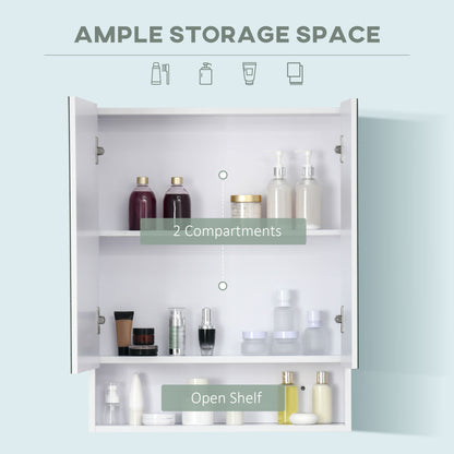 Bathroom Cabinet with Mirror, Wall Mounted Bathroom Mirror Cabinet with Adjustable Shelf, 2 Doors Storage Cupboard, White