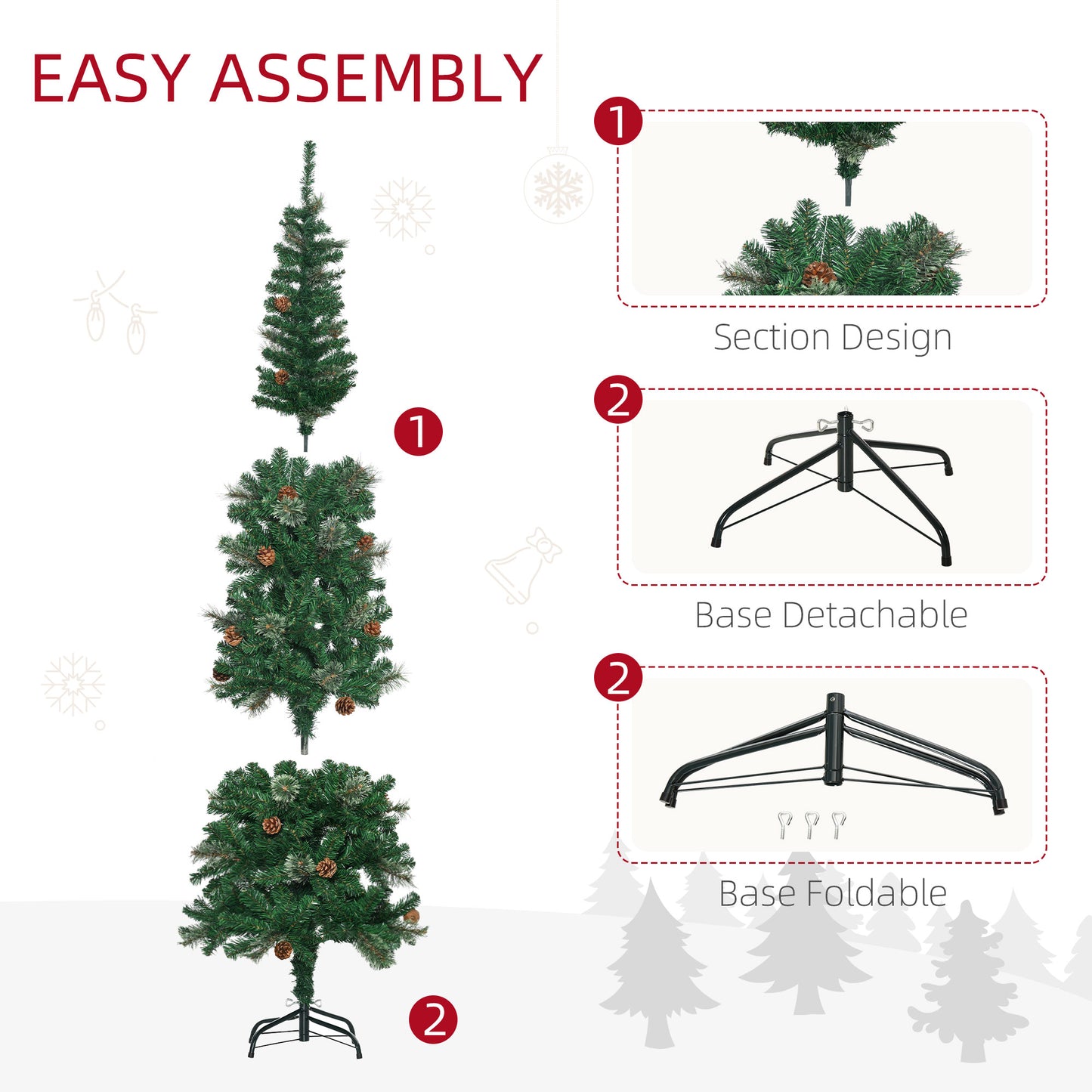 6.5FT Tall Pencil Slim Artificial Christmas Tree with Realistic Branches, Tip Count and Pine Cones, Pine Needles Tree
