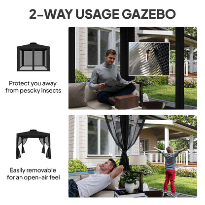 3 x 3 m Metal Gazebo, Garden Pavillion, Double Roof Outdoor Canopy Shelter with Mesh Sidewalls, Black