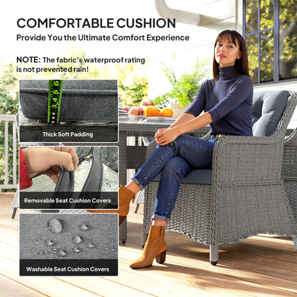 6 Seater Rattan Garden Dining Set with Cushions, Aluminium Outdoor Patio Furniture Set for Garden Gatherings & Outdoor Dining