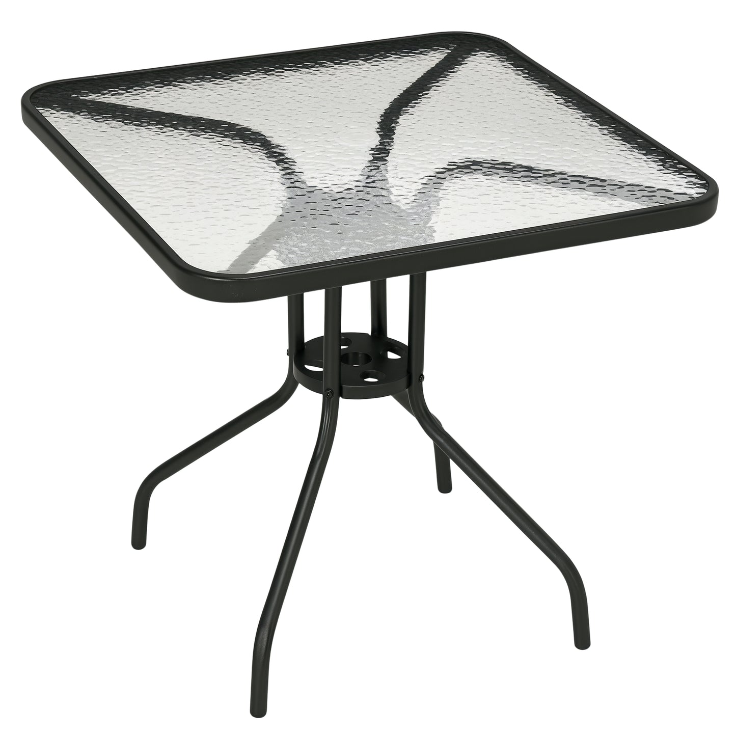Square Garden Dining Table with Tempered Glass Top & Umbrella Hole, 76 x 76 cm