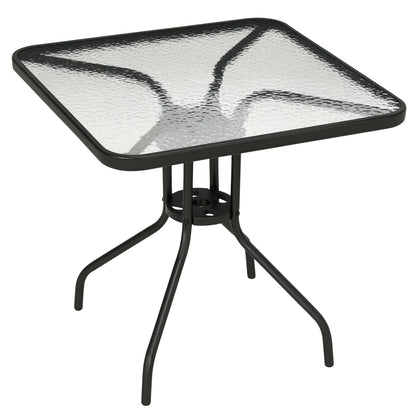 Square Garden Dining Table with Tempered Glass Top & Umbrella Hole, 76 x 76 cm