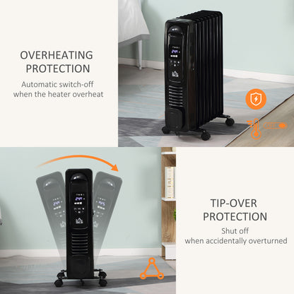2000W Digital Oil Filled Radiator, 9 Fin, Portable Electric Heater with LED Display, 24-Hour Timer, 3 Heat Settings