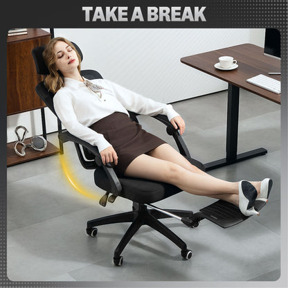 Ergonomic Office Chair, Mesh High Back Desk Chair with Adjustable Lumbar Support and Headrest, Footrest