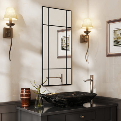 Decorative Grid Wall Mirror, with Back Hooks - Black