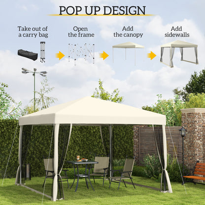 3 x 3(m) Pop Up Gazebo with 4 Mesh Sides and Carry Bag, Height Adjustable Party Canopy Tent, Portable Garden Outdoor