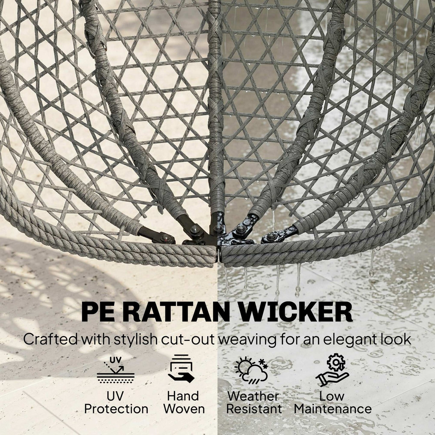 Hanging Egg Chair, Indoor Outdoor Rattan Hammock Swing Chair with Stand, Safety Strap, Foldable Basket, Dark Grey