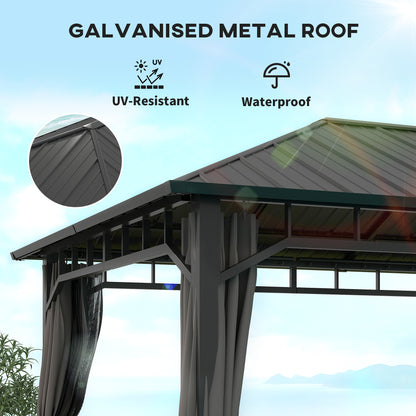 3 x 4m Hardtop Gazebo with Galvanised Steel Roof and Water Gutter, Waterproof Permanent Pavilion Garden Gazebo