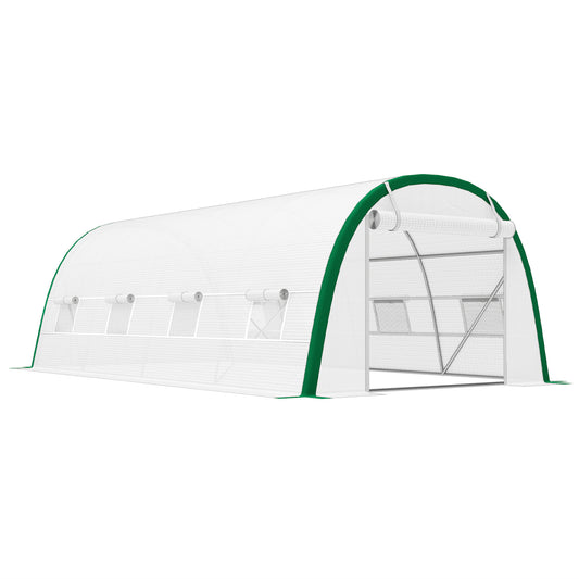 Walk-in Polytunnel Greenhouse Tunnel Warm House Tent with Zipped Doors, 8 Mesh Windows, PE Cover, 6 x 3 m, White