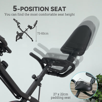Five-in-one Foldable Exercise Bike, Stationary Bike with Arm Workout Bands, LDC Monitor, Phone Holder, Black