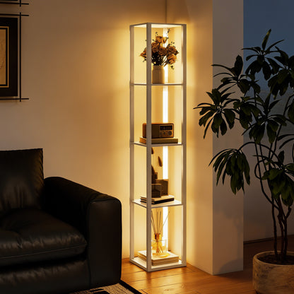 Floor Lamp with Shelves and 3 Brightness Levels - Oak