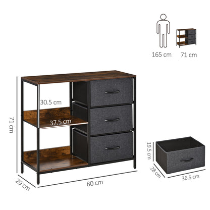 Chest of Drawers Storage Dresser Cabinet Organizer with 3 Fabric Drawers and 2 Display Shelves for Living Room, Bedroom