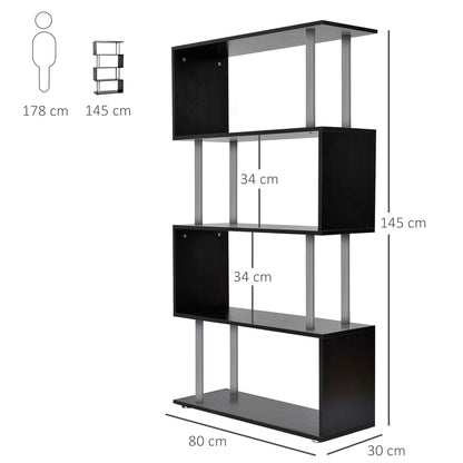 S Shape Bookcase, 5 Tiers Bookshelf, Modern Freestanding Storage Shelf for Home Office, Study, Living Room