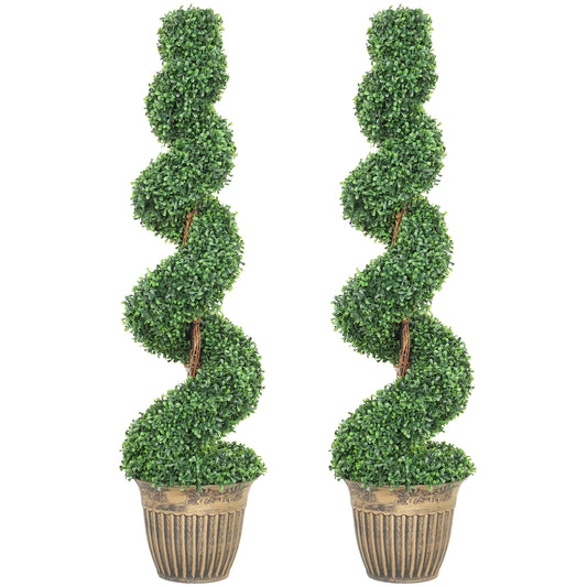 Set of 2 Artificial Plants, Topiary Spiral Boxwood Trees with Pot, for Home Indoor Outdoor Decor, 120cm