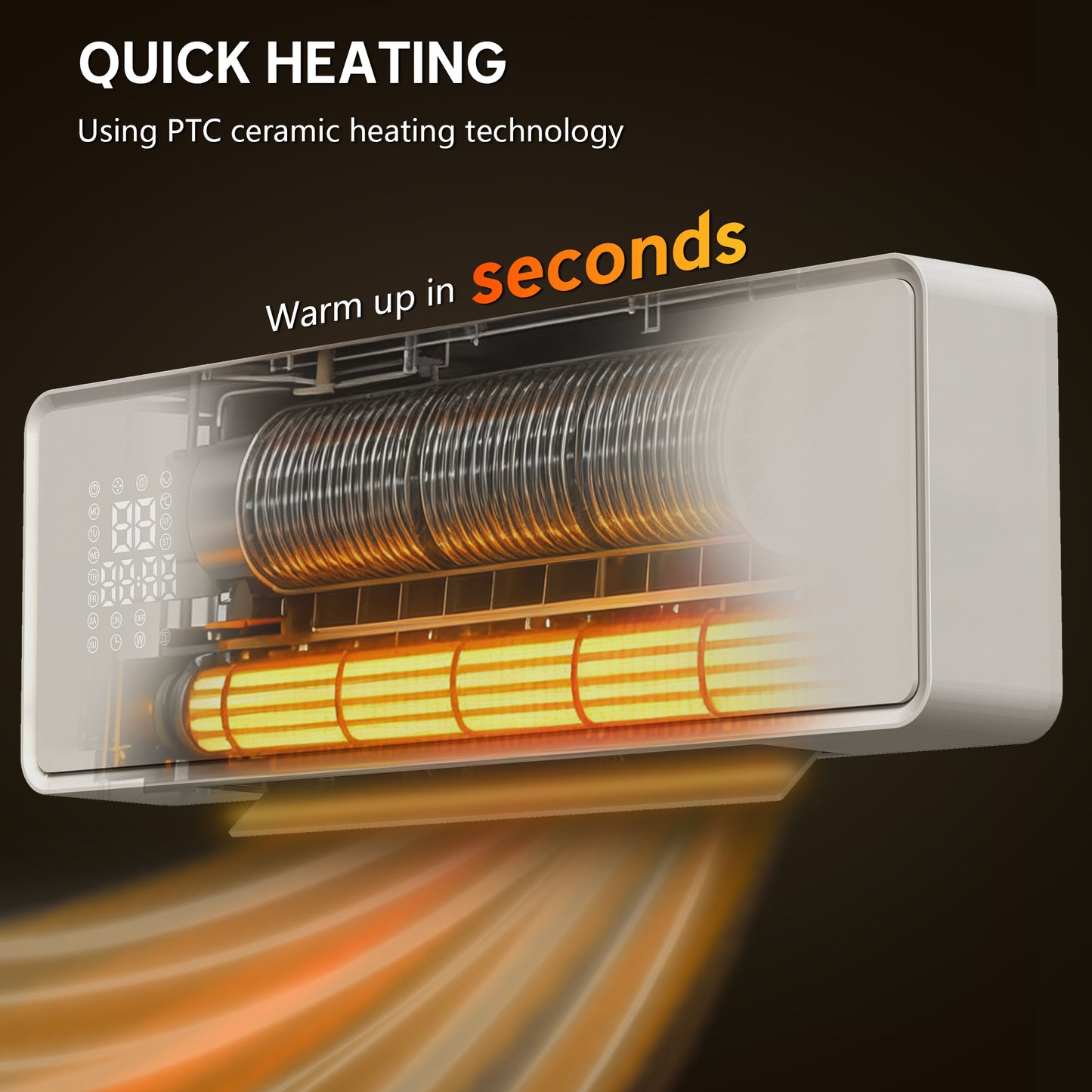 2000W Ceramic Electric Heater with Fan, Adjustable Thermostat, Wall Mounted - White