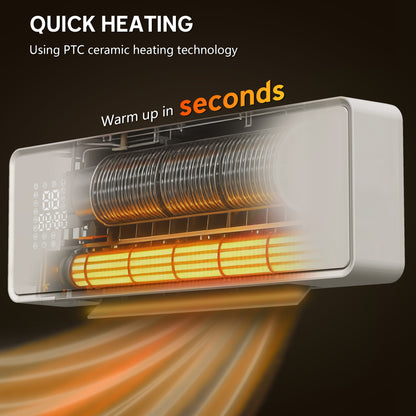 2000W Ceramic Electric Heater with Fan, Adjustable Thermostat, Wall Mounted - White